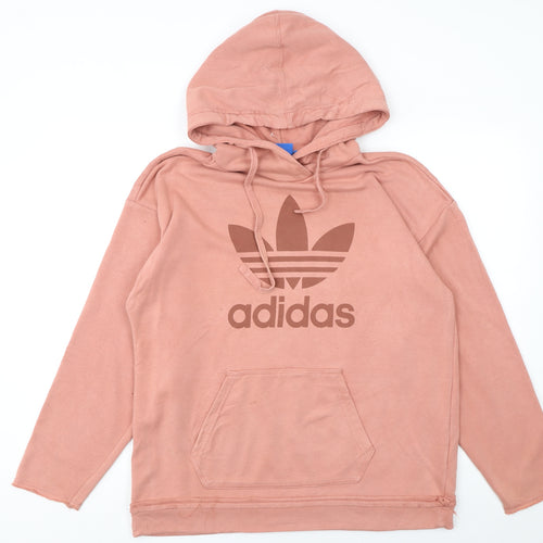 Adidas Women Pink Hoodie UK10 Pullover Cotton Blend Logo Hooded Sweatshirt