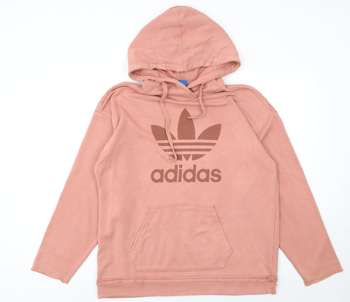 Adidas Women Pink Hoodie UK10 Pullover Cotton Blend Logo Hooded Sweatshirt