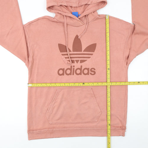 Adidas Women Pink Hoodie UK10 Pullover Cotton Blend Logo Hooded Sweatshirt