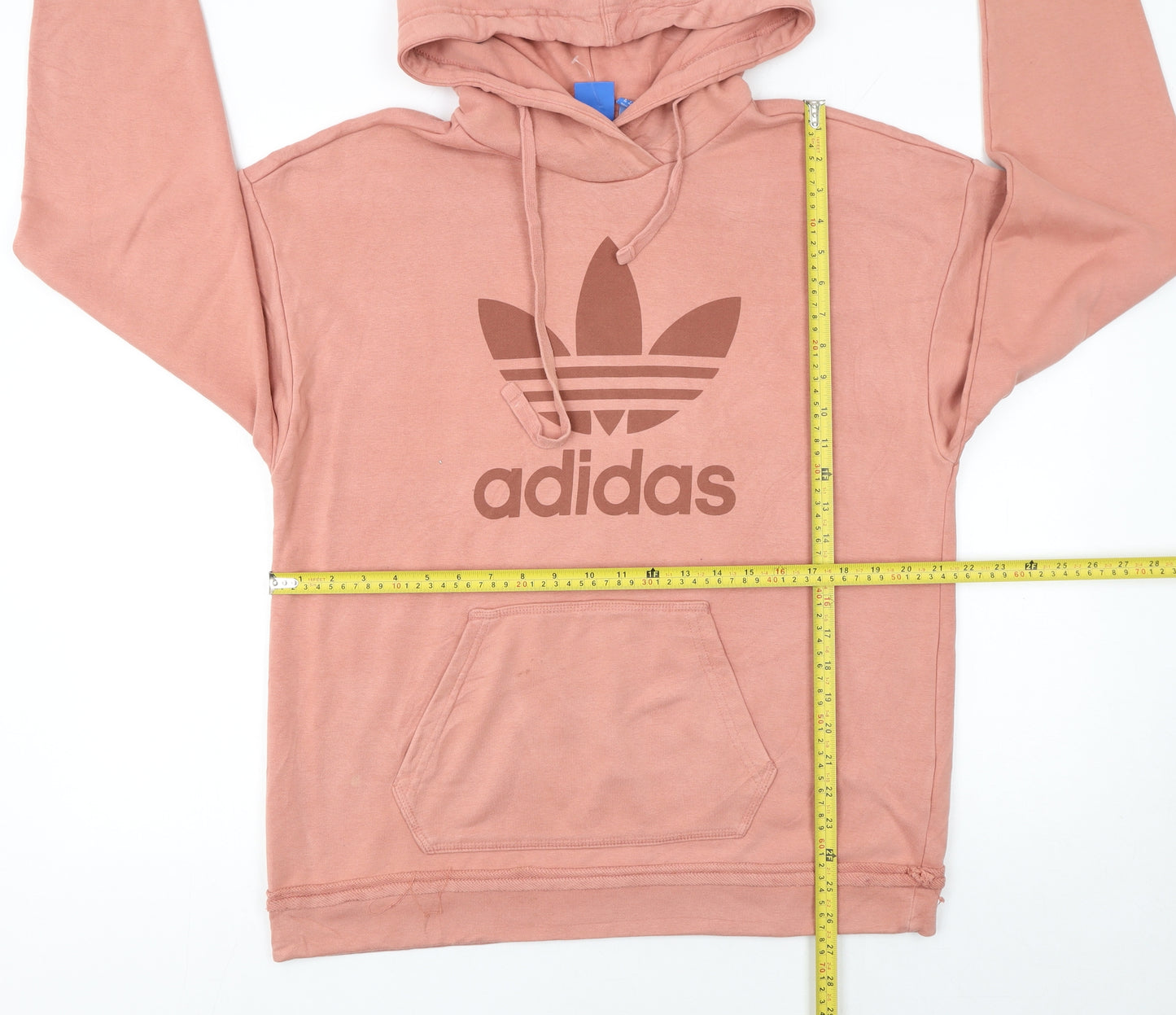 Adidas Women Pink Hoodie UK10 Pullover Cotton Blend Logo Hooded Sweatshirt