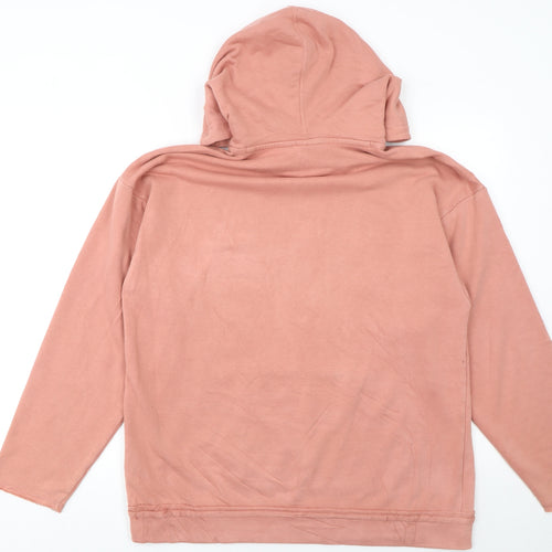 Adidas Women Pink Hoodie UK10 Pullover Cotton Blend Logo Hooded Sweatshirt
