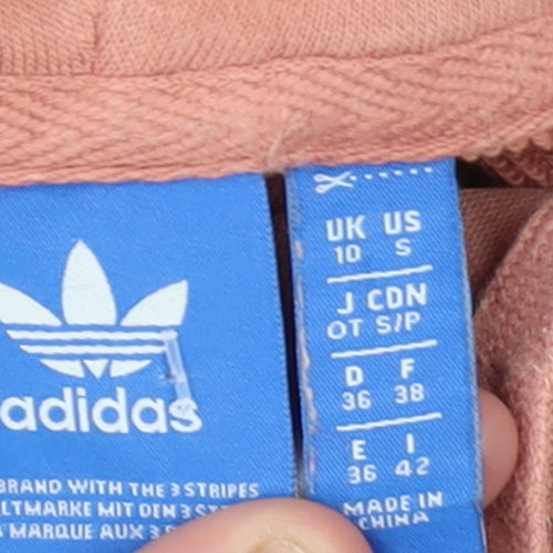 Adidas Women Pink Hoodie UK10 Pullover Cotton Blend Logo Hooded Sweatshirt