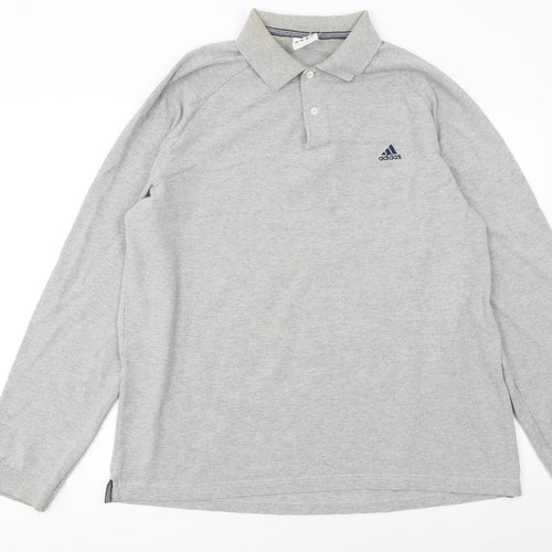 Adidas Men's Grey Long Sleeve Polo Shirt XL Cotton Blend