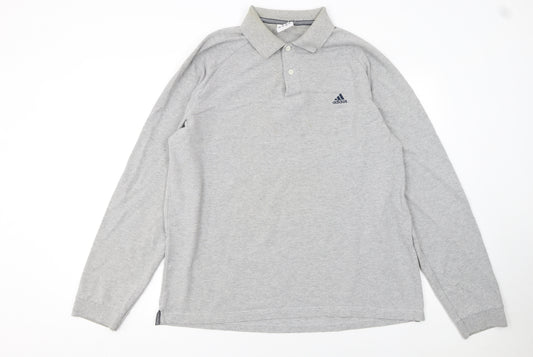Adidas Men's Grey Long Sleeve Polo Shirt XL Cotton Blend
