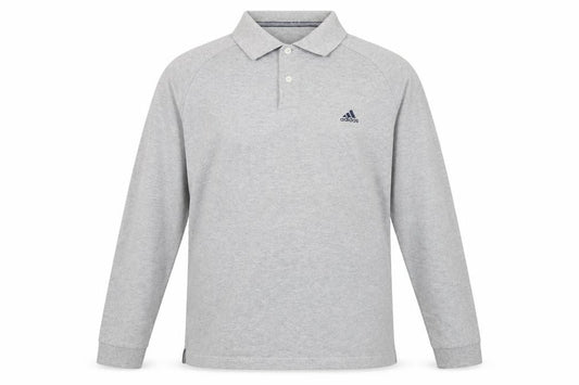 Front view of Adidas Men's Grey Long Sleeve Polo Shirt XL Cotton Blend