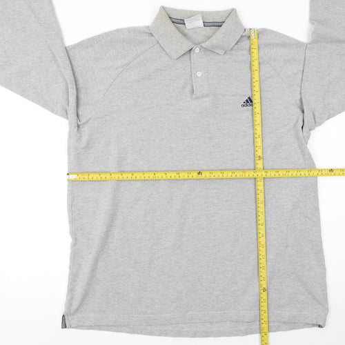 Adidas Men's Grey Long Sleeve Polo Shirt XL Cotton Blend