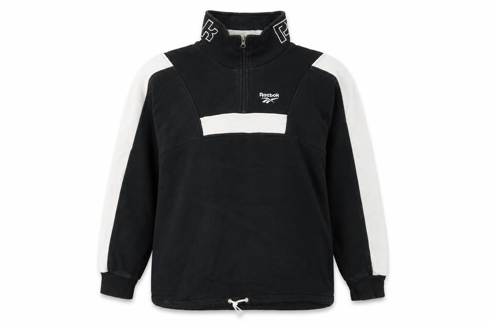 Front view of Reebok Classic Women's Black & White 1/2 Zip Sweatshirt, size M
