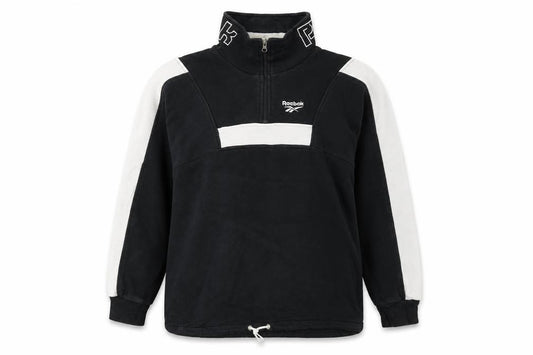 Front view of Reebok Classic Women's Black & White 1/2 Zip Sweatshirt, size M