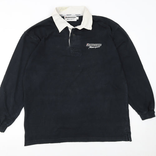 Bridgestone Motorsport Black Long Sleeve Polo Shirt Men's L Vintage Racing Logo