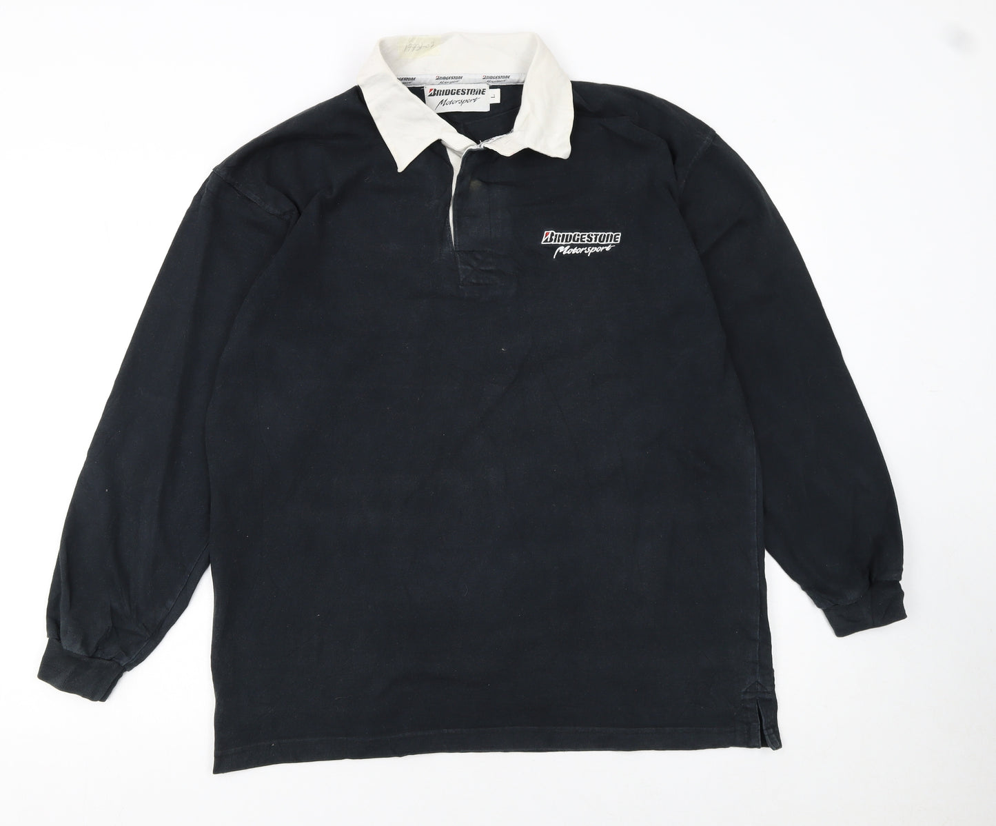 Bridgestone Motorsport Black Long Sleeve Polo Shirt Men's L Vintage Racing Logo