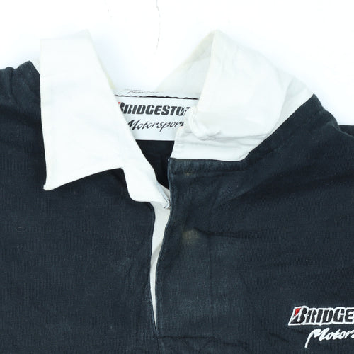 Bridgestone Motorsport Black Long Sleeve Polo Shirt Men's L Vintage Racing Logo