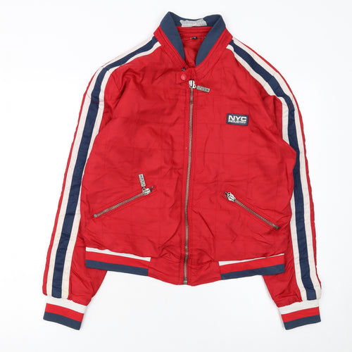 NYC Industry Women’s Red Bomber Jacket Size S Logo Zip Detail