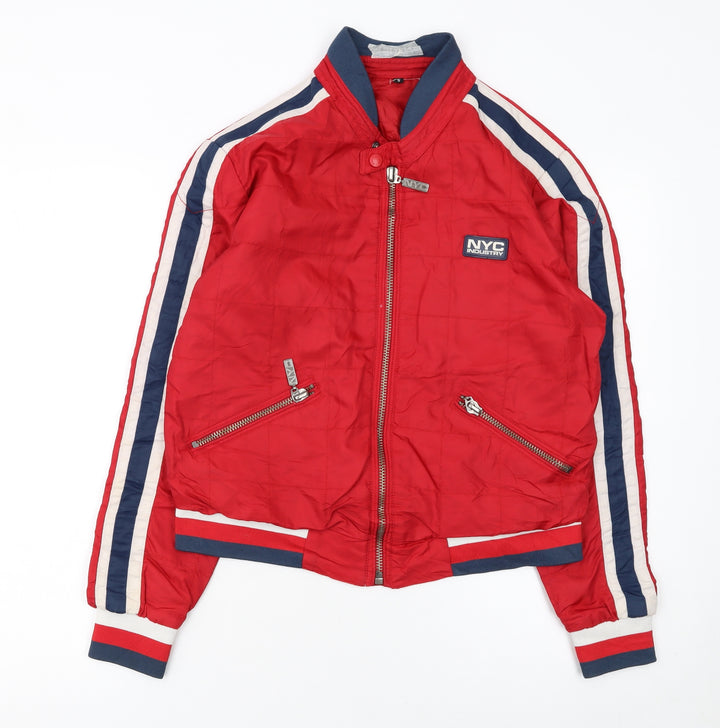 NYC Industry Women’s Red Bomber Jacket Size S Logo Zip Detail