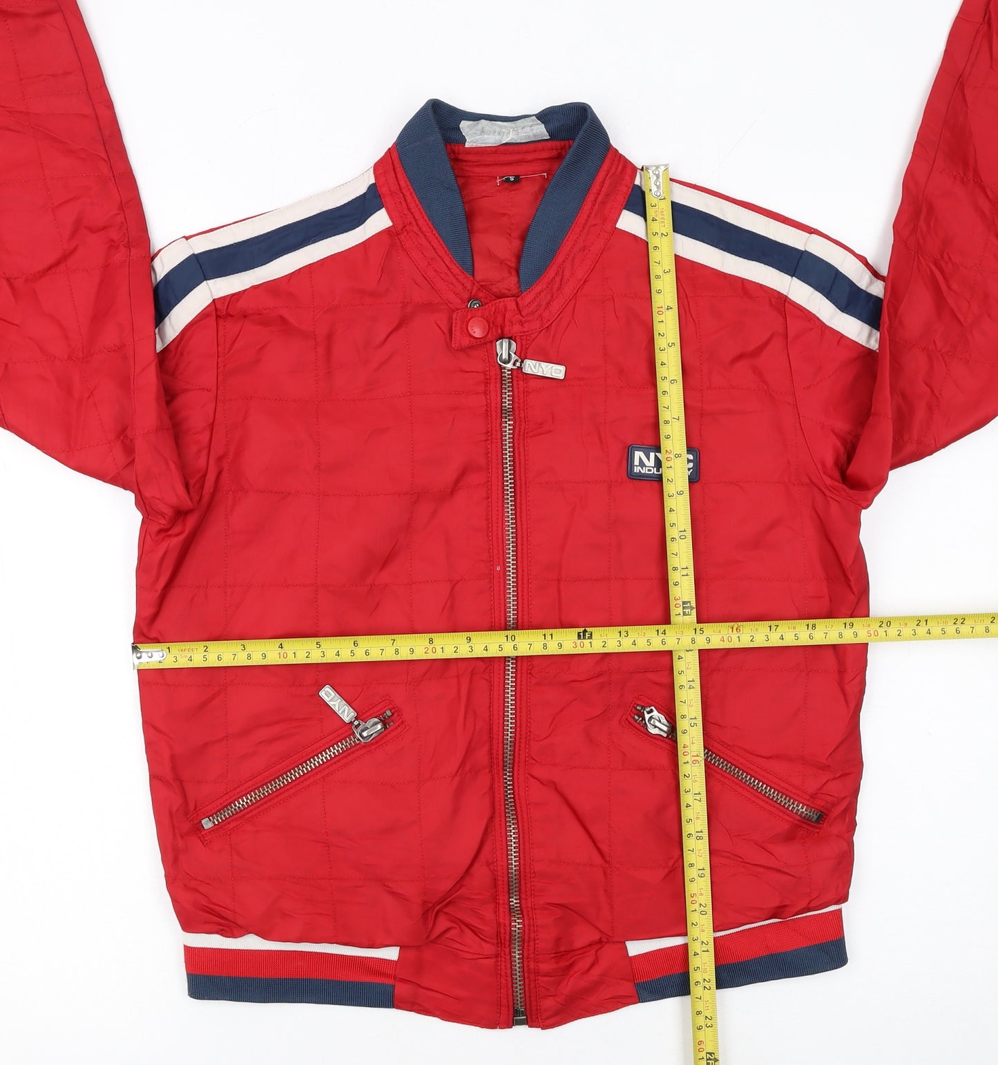 NYC Industry Women’s Red Bomber Jacket Size S Logo Zip Detail