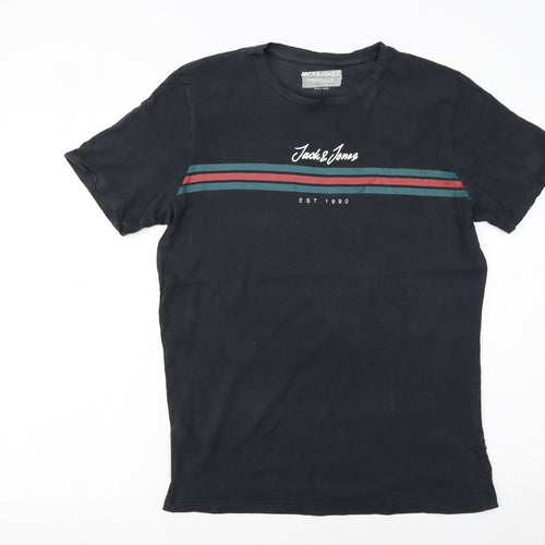 Jack & Jones Men's Black Small Crew Neck Graphic T-Shirt