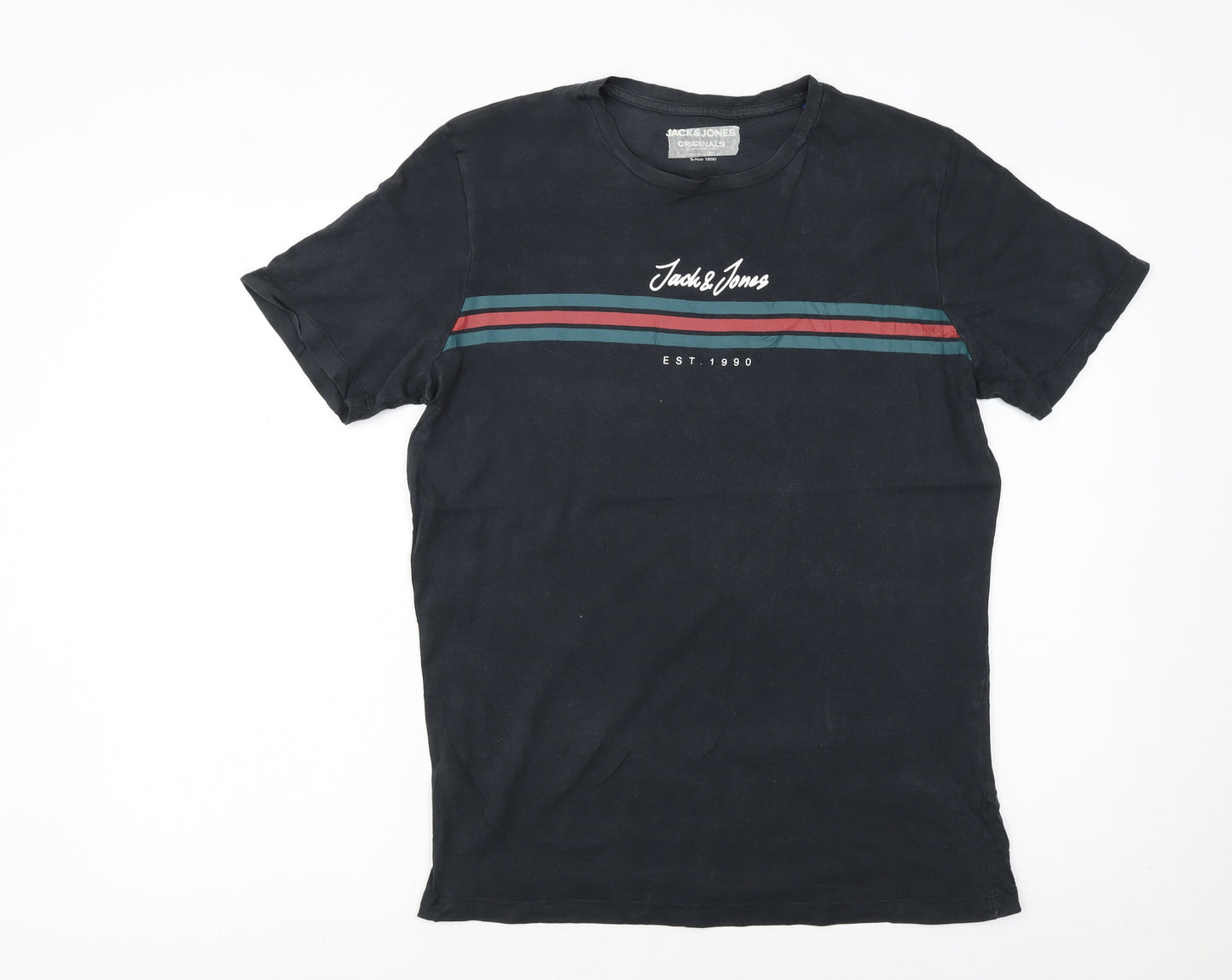 Jack & Jones Men's Black Small Crew Neck Graphic T-Shirt