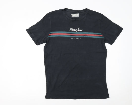 Jack & Jones Men's Black Small Crew Neck Graphic T-Shirt