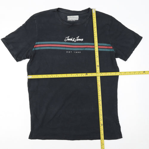 Jack & Jones Men's Black Small Crew Neck Graphic T-Shirt