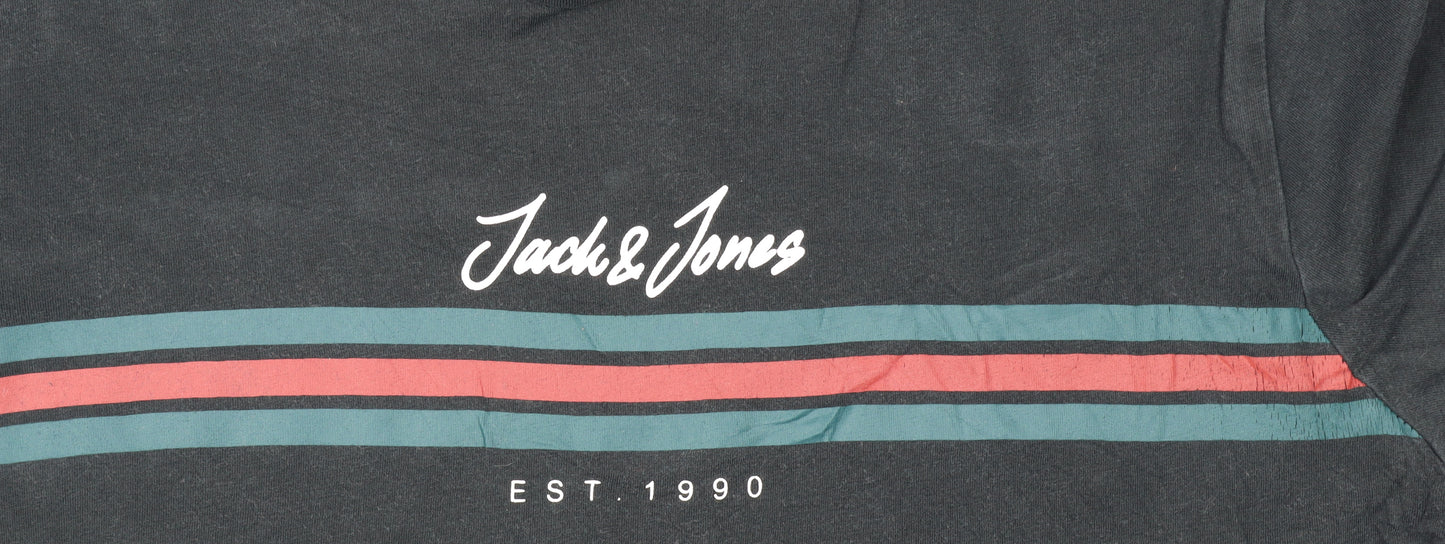 Jack & Jones Men's Black Small Crew Neck Graphic T-Shirt
