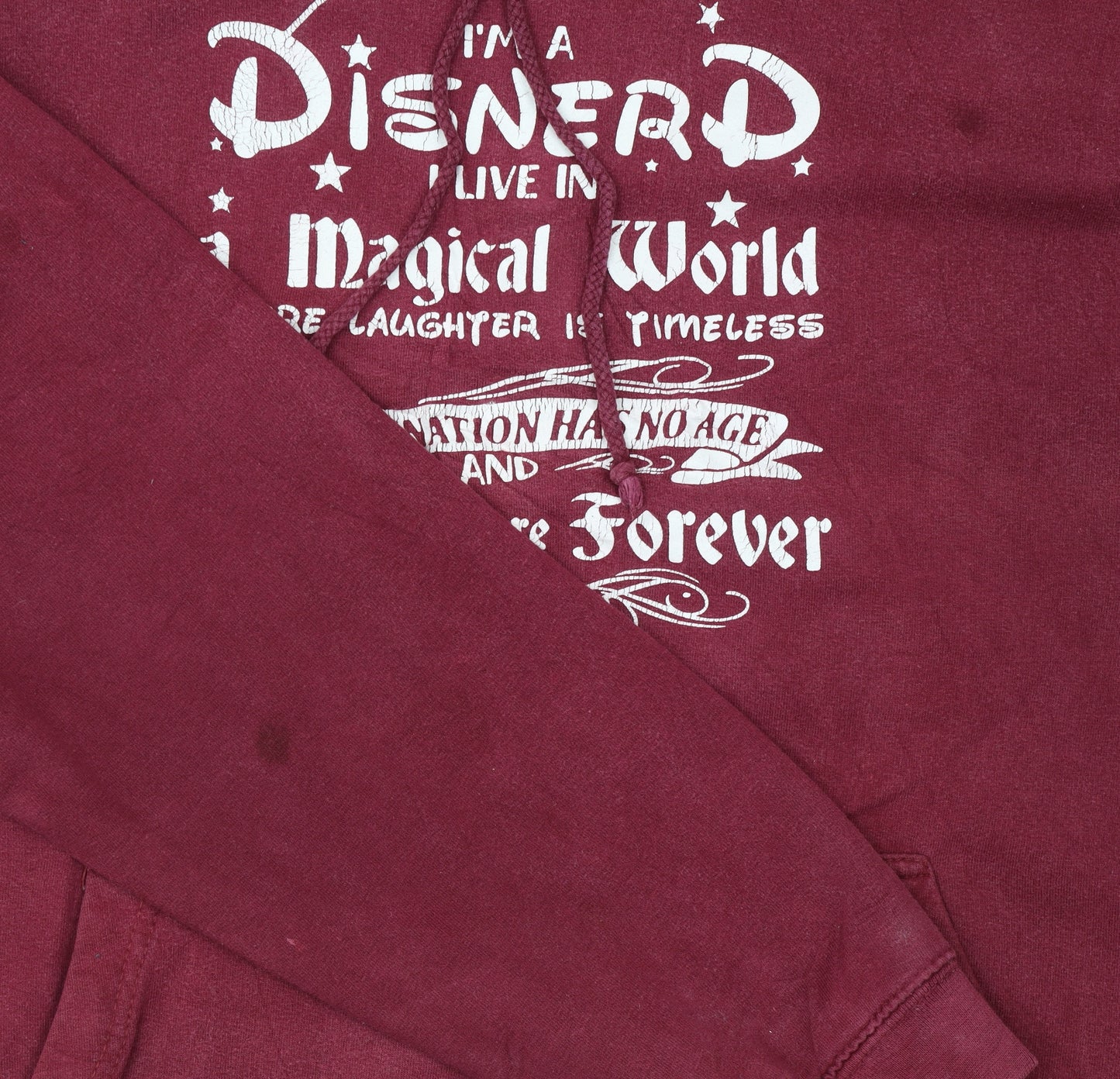 WDIS Womens Burgundy Hoodie Medium Cotton Blend Disney Print