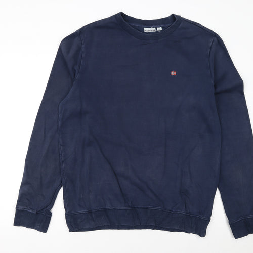 Napapijri Men's Blue Crew Neck Cotton Sweatshirt L Regular Fit