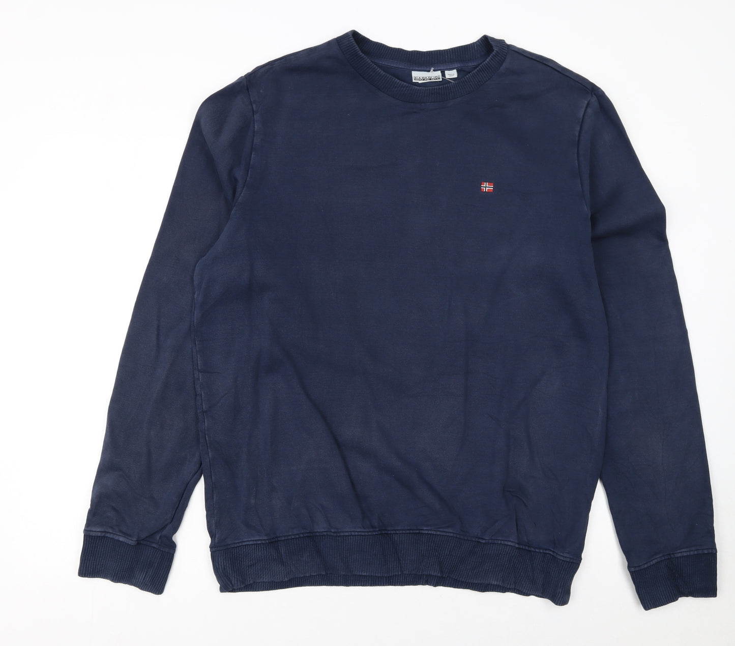 Napapijri Men's Blue Crew Neck Cotton Sweatshirt L Regular Fit