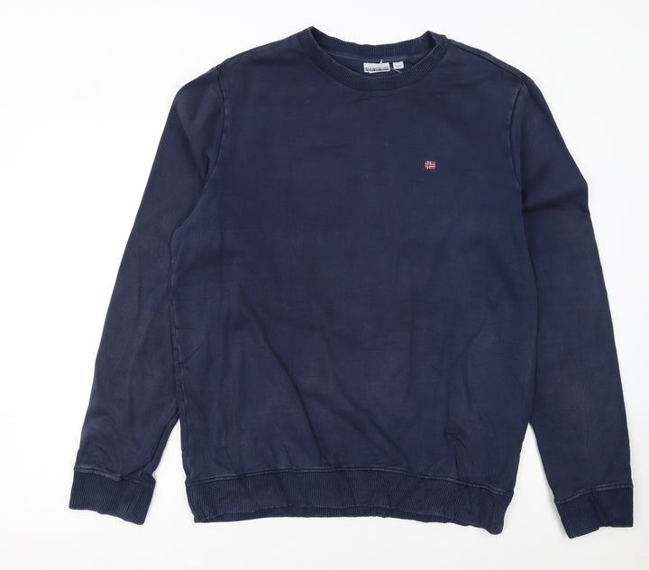 Napapijri Men's Blue Crew Neck Cotton Sweatshirt L Regular Fit