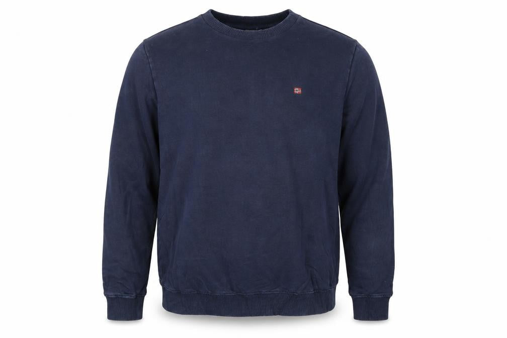 Front view of Napapijri Men's Blue Crew Neck Cotton Sweatshirt L Regular Fit