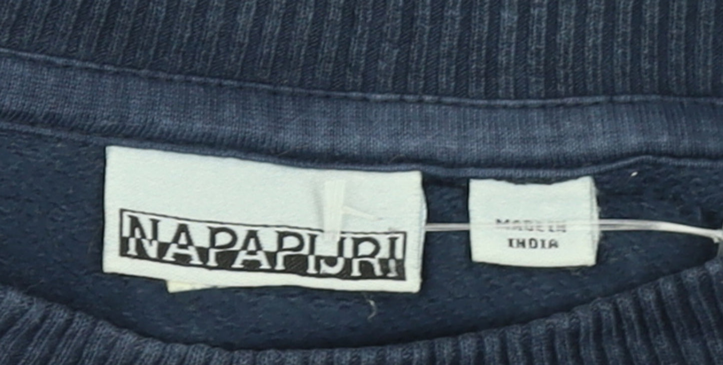 Napapijri Men's Blue Crew Neck Cotton Sweatshirt L Regular Fit