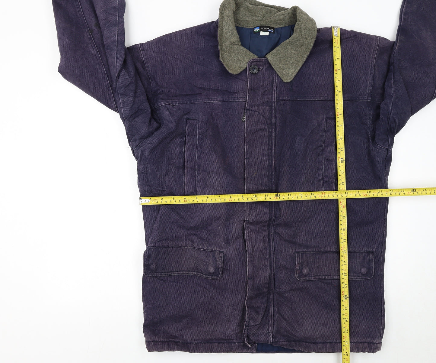 Quechua Men Purple Cotton Parka Coat M Outdoor Lined Zip Jacket