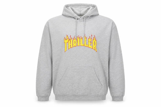 Front view of B&C Collection Men’s Grey 2XL Pullover Hoodie with Retro Thriller Print