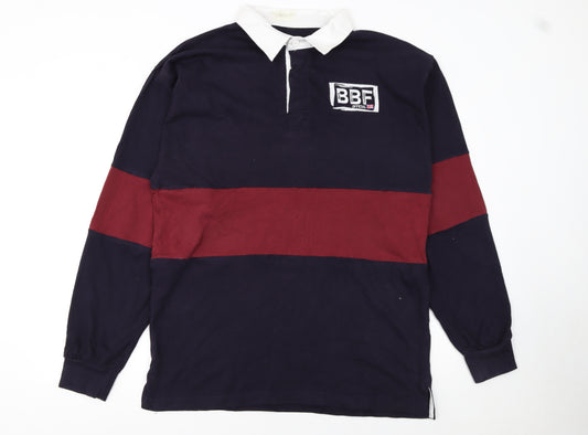 Back British Farming 2XL Men's Blue Maroon Long Sleeve Rugby Polo Shirt