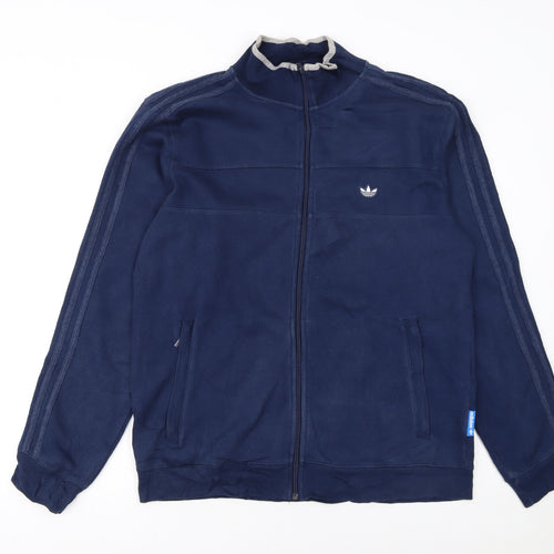Adidas Men's Blue Track Jacket L Cotton Blend Full Zip Athletic
