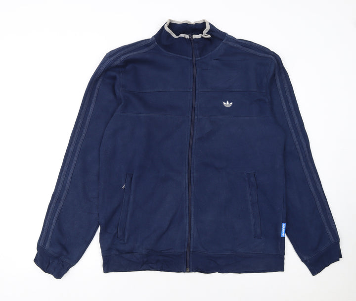 Adidas Men's Blue Track Jacket L Cotton Blend Full Zip Athletic