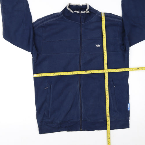 Adidas Men's Blue Track Jacket L Cotton Blend Full Zip Athletic