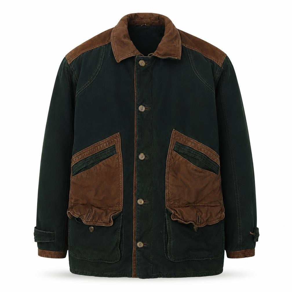 Front view of Daniel Hechter Men’s Green Brown Hunting Jacket, size 52, Regular Fit