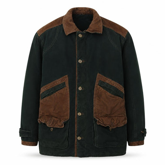 Front view of Daniel Hechter Men’s Green Brown Hunting Jacket, size 52, Regular Fit