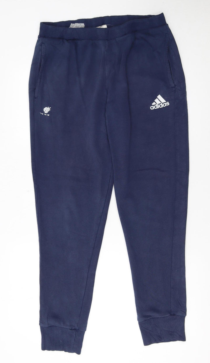 Adidas Men Blue Jogger Sweatpants L Regular Fit Casual Trousers