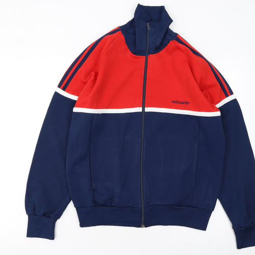 Adidas Boys Red & Navy Track Jacket Size 174 Polyester Cotton Zip Up