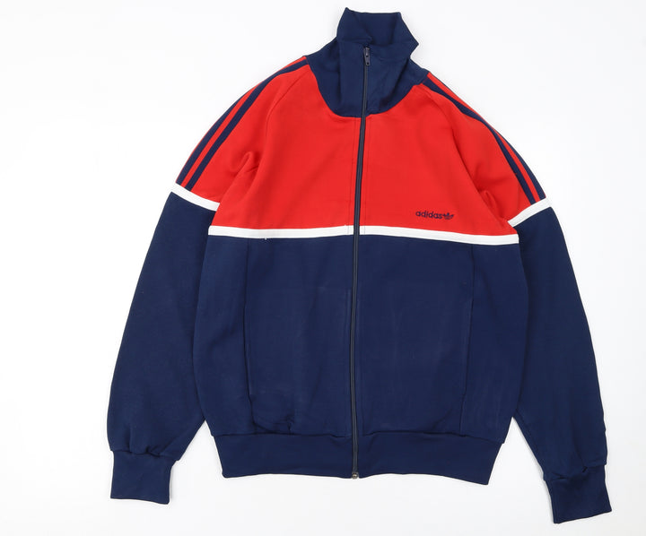 Adidas Boys Red & Navy Track Jacket Size 174 Polyester Cotton Zip Up