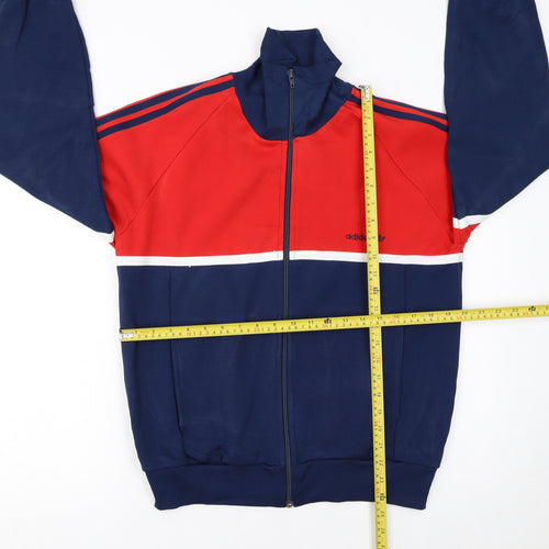Adidas Boys Red & Navy Track Jacket Size 174 Polyester Cotton Zip Up