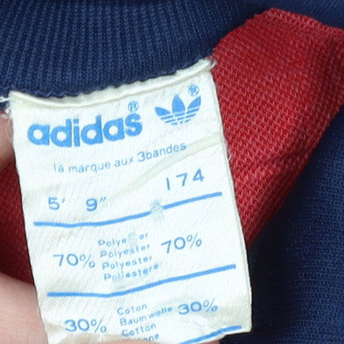 Adidas Boys Red & Navy Track Jacket Size 174 Polyester Cotton Zip Up