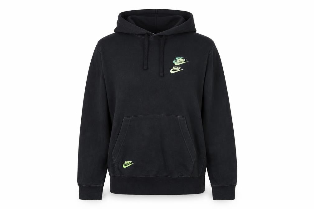Front view of Nike women’s black xs pullover hoodie with neon logo