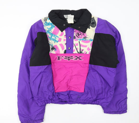 Fox Image Womens Purple Pink 90s Waterproof Nylon Anorak Jacket L