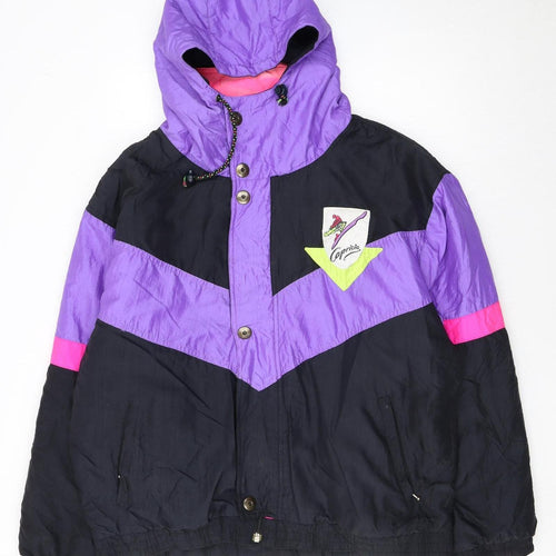 Capricio Women's Multicoloured 80s Retro Ski Jacket L Hooded Nylon