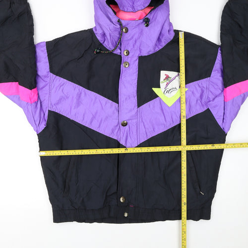 Capricio Women's Multicoloured 80s Retro Ski Jacket L Hooded Nylon