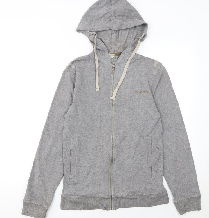 Reebok Womens Grey Full Zip Hoodie Size S Cotton Blend Casual Sportswear