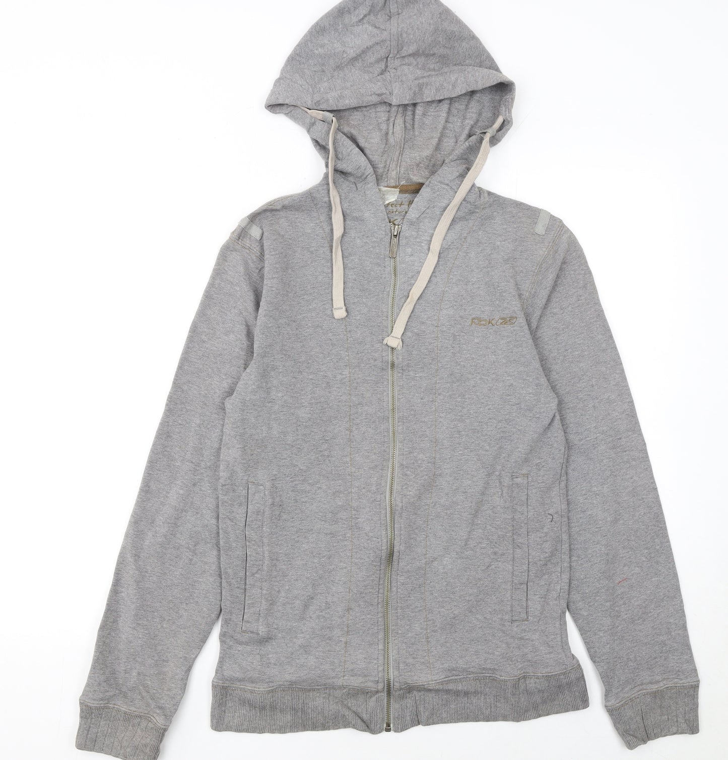 Reebok Womens Grey Full Zip Hoodie Size S Cotton Blend Casual Sportswear
