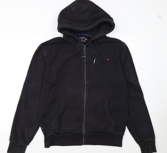 Superdry Men Black Full Zip Hoodie L Cotton Blend Fleece