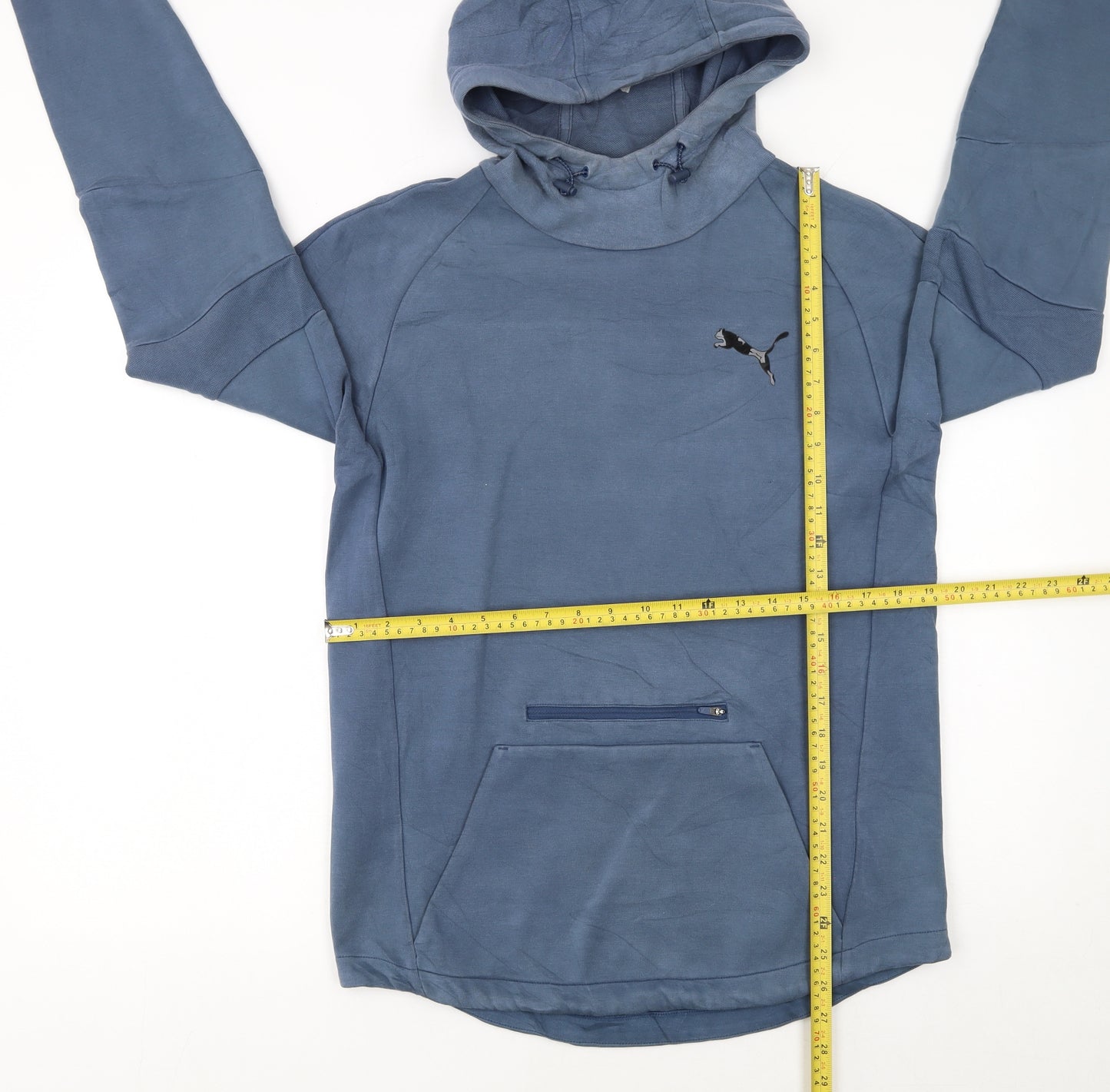 Puma Mens Blue M Pullover Hoodie with Logo and Zip Pocket